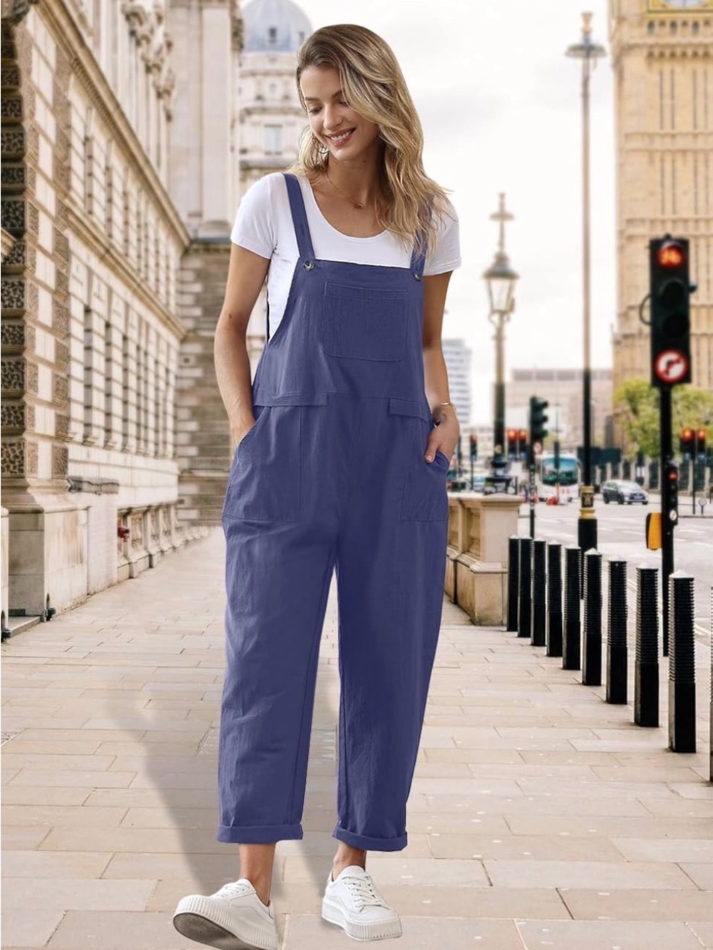 💙NWOT Amazon Women’s Blue Casual Loose Baggy Fall Overalls W/ Pockets L